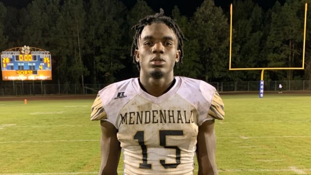 Mendenhall's D.K. Jenkins absolutely went off Thursday night, scoring four touchdowns and intercepting a pass in a win over Newton County. (Photo by Brandon Shields)