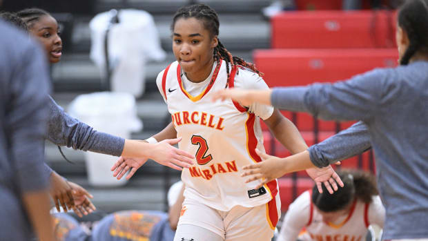 Purcell Marian's Dee Alexander gets introduced during starting lineups against Laurel on January 11, 2023 against Laurel at the Classic in the Country.