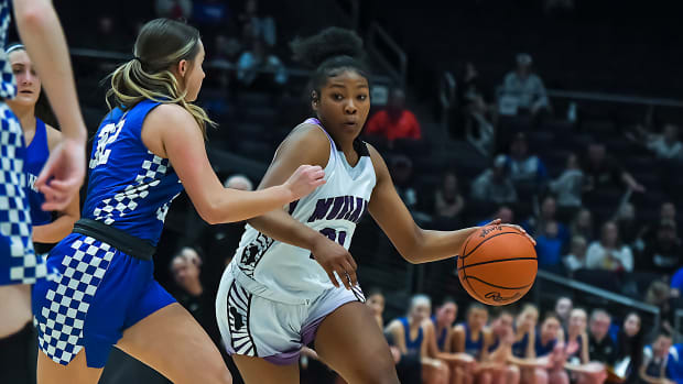 Natiah Nelson of Africentric drives against Chippewa in the 2023 OHSAA Division III state championship game.