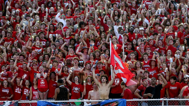 Fishers (Indiana) student section cheer their team on during a victory against Hamilton Southeastern.