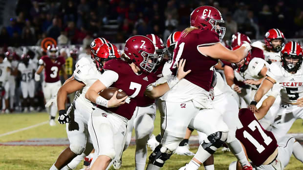 Hartselle quarterback Jack Smith ran for three touchdowns and passed for two more to lead the Tigers to a 41-14 victory over Decatur on October 14, 2022 in Hartselle, Alabama.