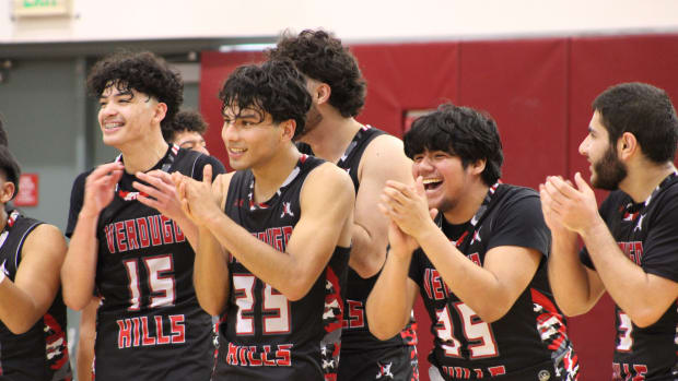 Verdugo Hill celebrates its City title victory at Pasadena City College on Saturday, Feb. 24, 2024.