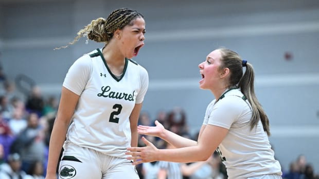 Laurel's Saniyah Hall lets out a loud scream during the regional final against Streetsboro on March 8, 2024. Laurel went on the win the game 53-32 and Hall scored a game-high 31 points.