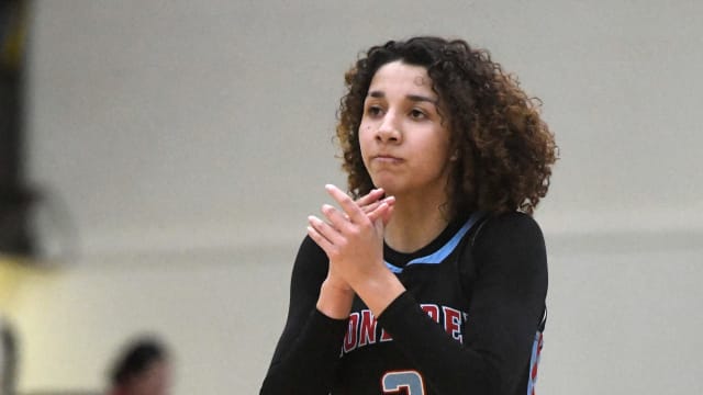 Monterey's Aaliyah Chavez claps her hands after missing a 3-pointer against Amarillo High in the Region I-5A quarterfinal basketball playoff game, Monday, Feb. 19, 2024, at the Hutcherson Center in Plainview.