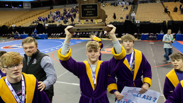 The Pleasant Hill Roosters won the 2023 Missouri Class 2 wrestling championship.
