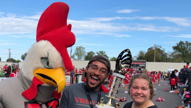 Rowdy Rooster, left, is the physical mascot at Vineland High School.