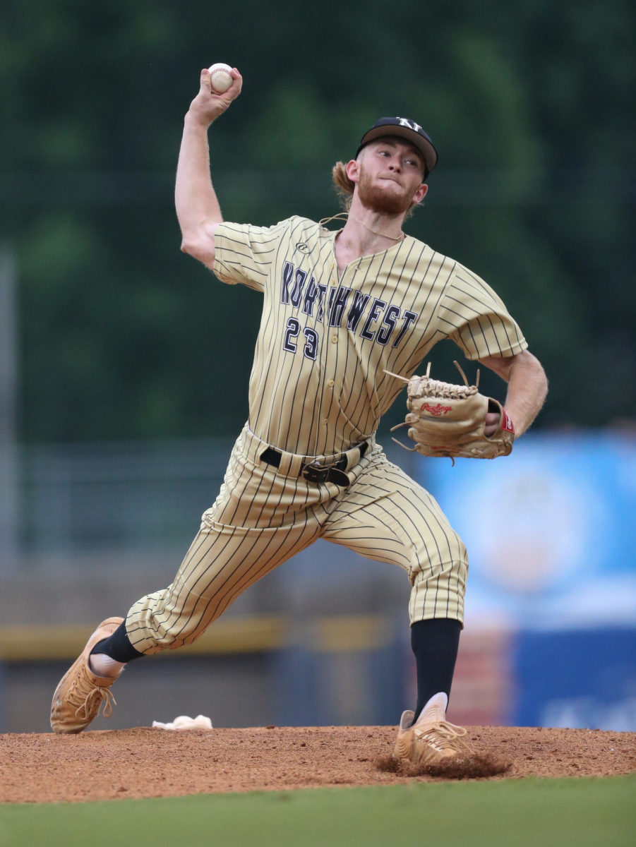 Northwest Rankin's Blake Summerlin (23) releases a pitch in the second inning. Madison Central and Northwest Rankin played in game 1 of the MHSAA Class 6A Baseball Championship on Thursday, June 4, 2021 at Trustmark Park. Photo by Keith Warren