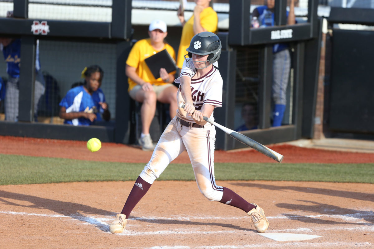 Raleigh High School's Hayley  Revette (15) swings at a pitch.  Booneville and Raleigh played in game two of the MHSAA Class 3A Baseball Championship at Mississippi State University on Thursday, May 13, 2021. Photo by Keith Warren