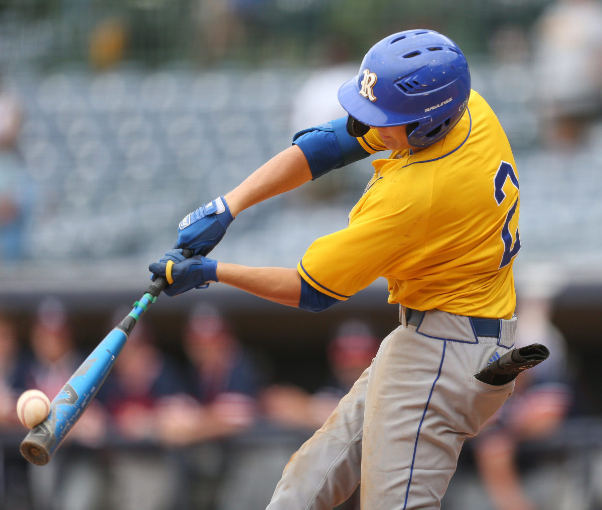 Resurrection's Max Askew (2) makes contact with the baseball. Tupelo Christian and Resurrection played in game 2 of the MHSAA Class 1A Baseball Championship on Thursday, June 3, 2021 at Trustmark Park. Photo by Keith Warren