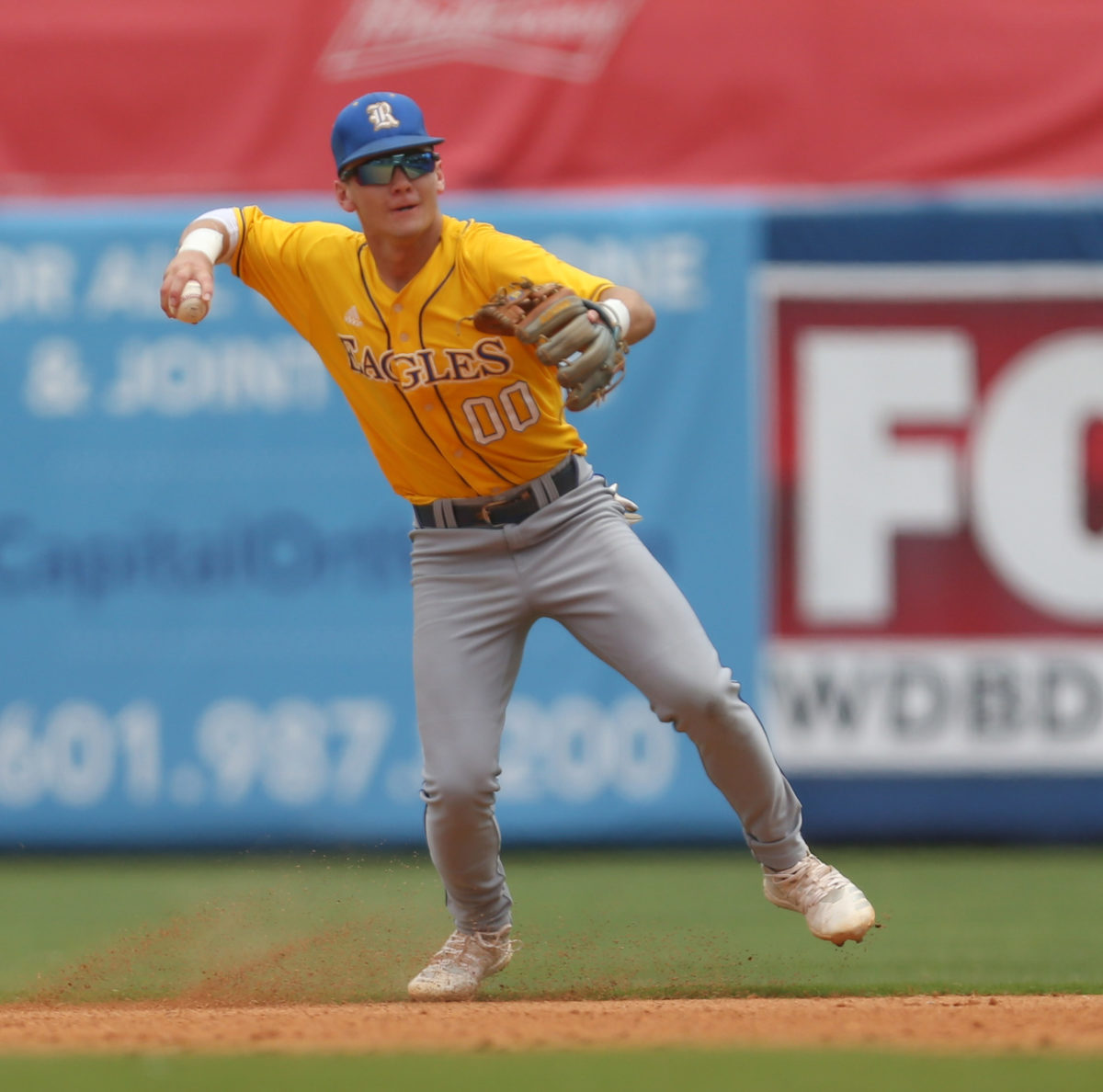 Resurrection's Will Clemens (00) prepares to throw the ball after fielding it in the second inning. Tupelo Christian and Resurrection played in game 2 of the MHSAA Class 1A Baseball Championship on Thursday, June 3, 2021 at Trustmark Park. Photo by Keith Warren