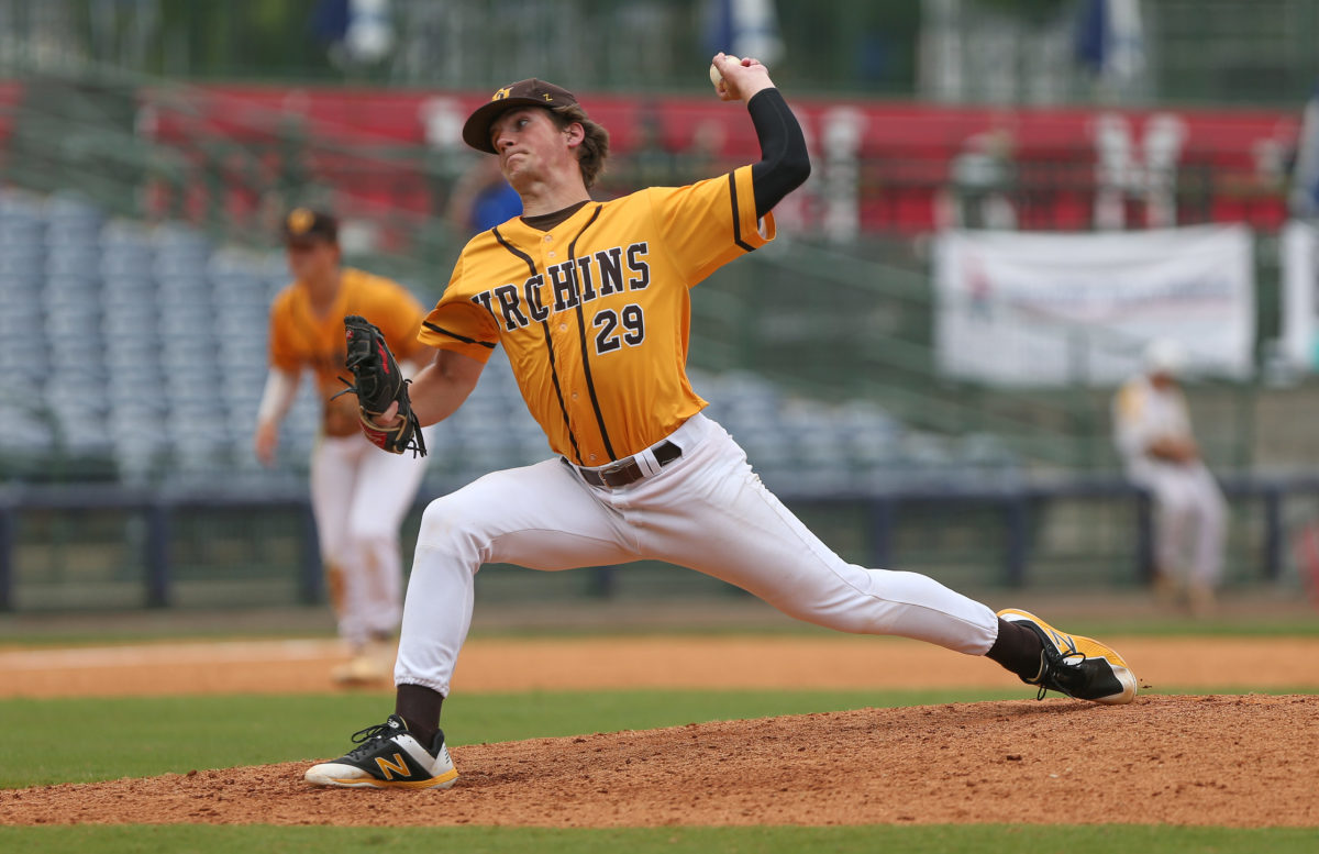 East Union's Carter Phillips (29) releases a pitch. East Union and Taylorsville played in game 2 of the MHSAA Class 2A Baseball Championship on Friday, June 4, 2021 at Trustmark Park. Photo by Keith Warren