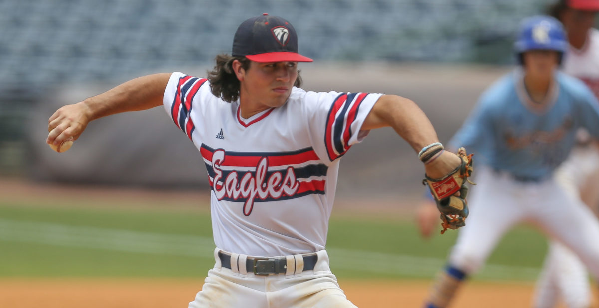 Tupelo Christian's Daniel Reddout (9) releases a pitch. Tupelo Christian and Resurrection played in game 1 of the MHSAA Class 1A Baseball Championship on Tuesday, June 1, 2021 at Trustmark Park. Photo by Keith Warren