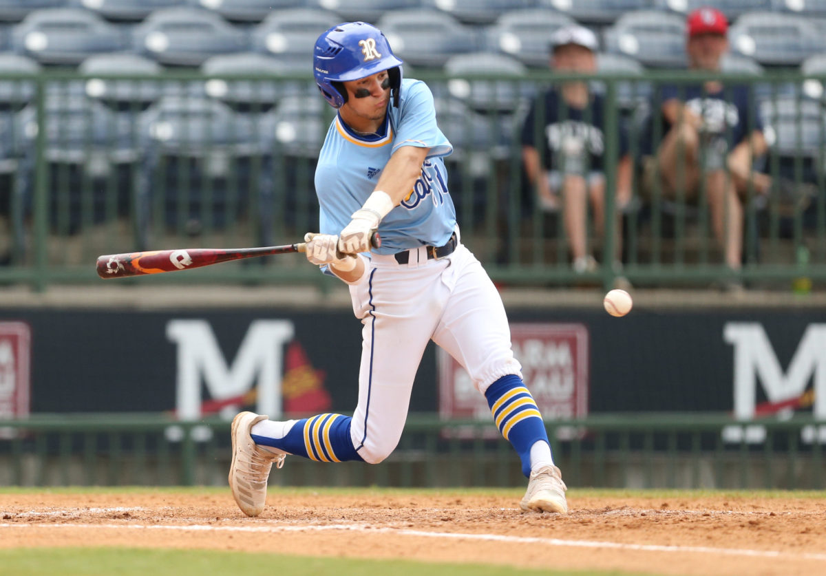 Resurrection's Cole Tingle (10) swings at a pitch. Tupelo Christian and Resurrection played in game 1 of the MHSAA Class 1A Baseball Championship on Tuesday, June 1, 2021 at Trustmark Park. Photo by Keith Warren