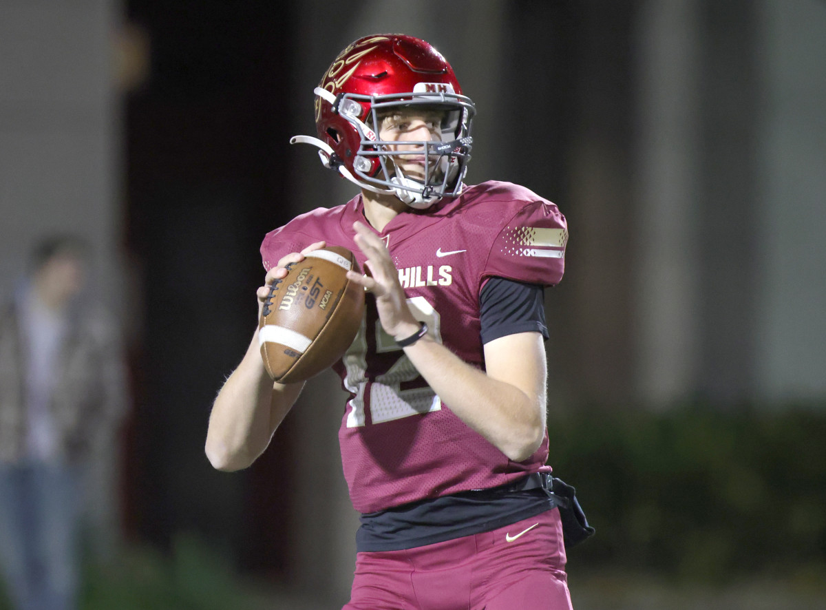 Mission Hills quarterback Troy Huhn drops back to pass in the 2022 San Diego Section Division 1 championship game