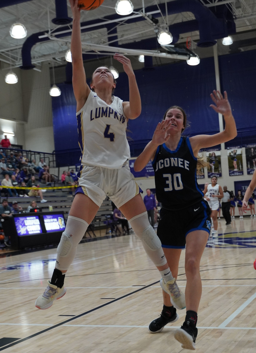 Lumpkin County's Avery Jones goes up for an easy score, two of the game-high 28 points she scored against Oconee.