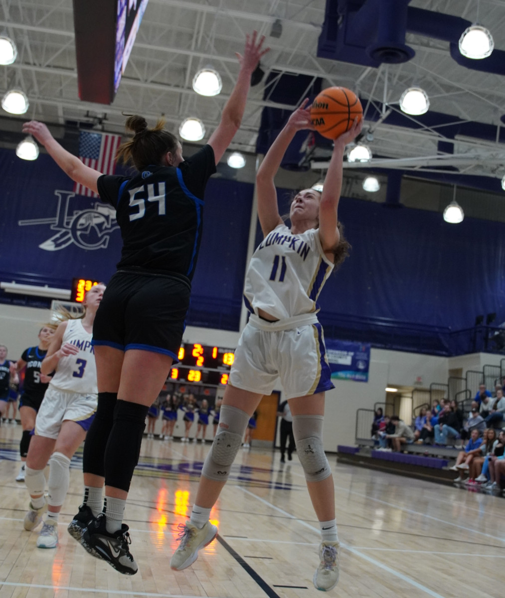 Mary Mullinax (11) had a huge night for Lumpkin County, scoring 22 points, including seven in the fourth quarter to close out the victory.