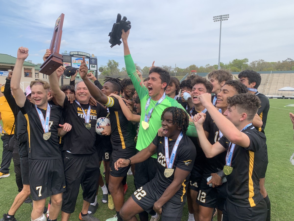 The American Heritage boys soccer team joined their school's girls team in winning 5A state soccer championships. The Patriot boys captured their title with a 3-1 win over Naples on Saturday.