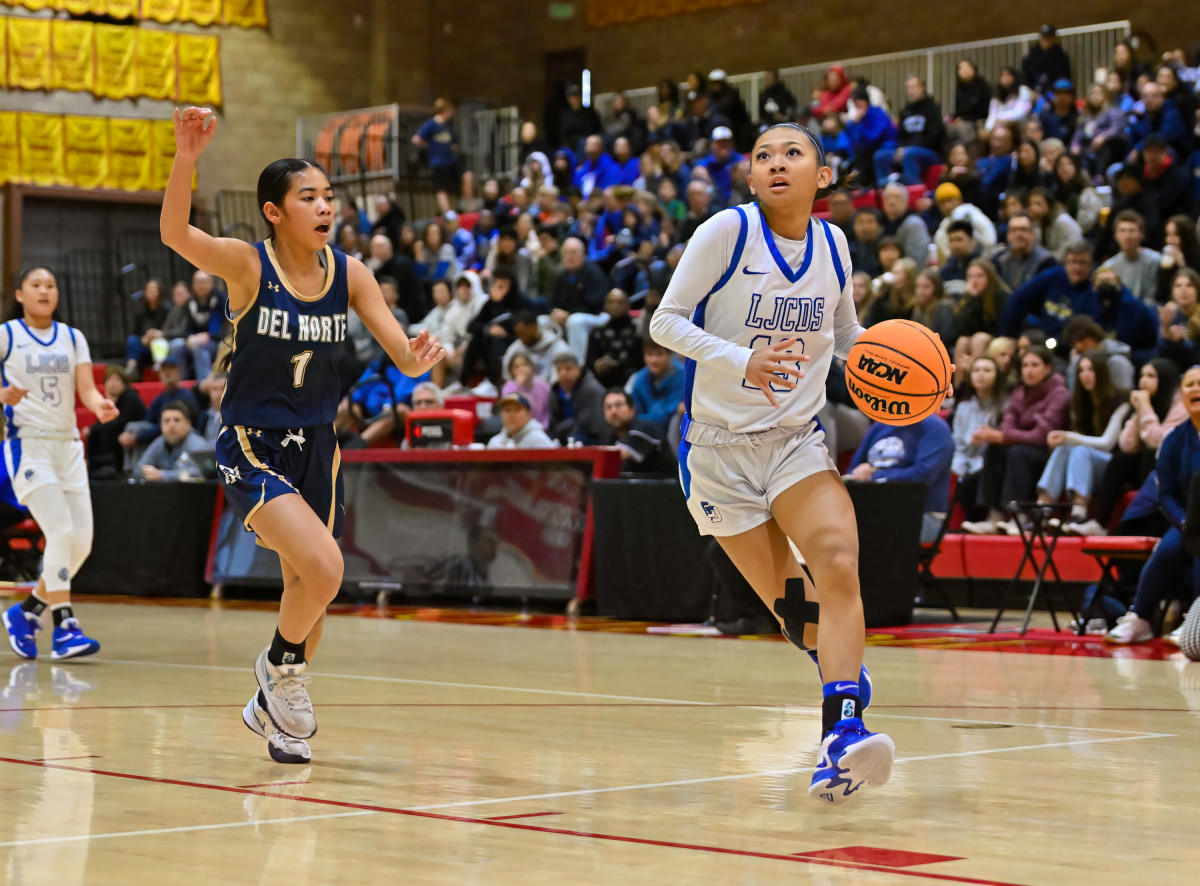 La Jolla Country Day's Naomi Panganiban drives to the basket in the 2023 San Diego Section Open Division championship game