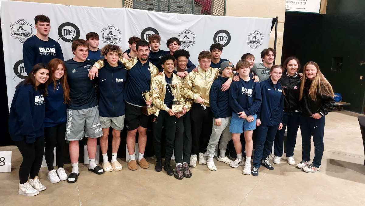 Blair Academy (New Jersey) pushed seven wrestlers to the semifinals and won four individual titles to win the team race at the 2023 National Preps by nearly 50 points over Florida's Lake Highland Prep.