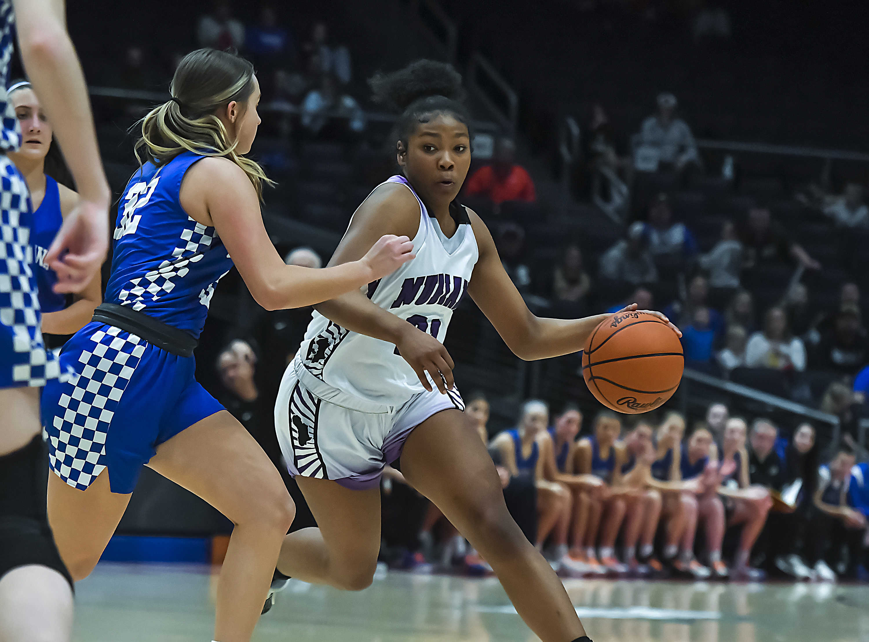 Natiah Nelson of Africentric drives against Chippewa in the 2023 OHSAA Division III state championship game.