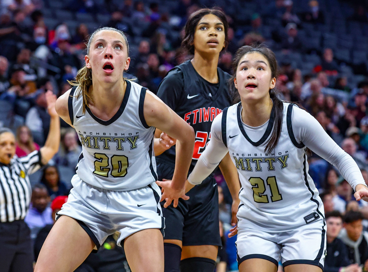 McKenna Woliczko (20) went right from the state-title basketball game at the Golden 1 Center versus Etiwanda to the softball diamond. Photo: Ralph Thompson
