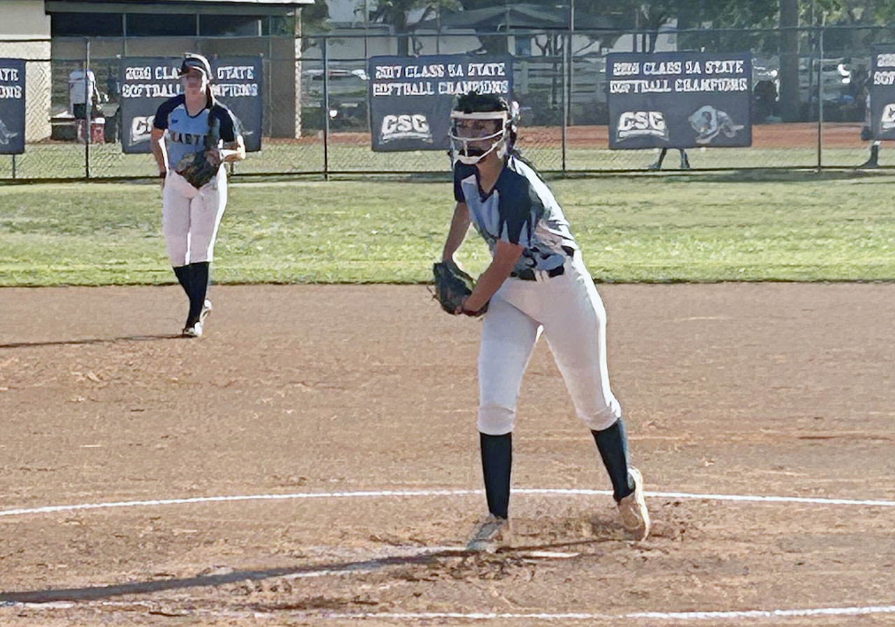 After allowing two runs in the first inning, Coral Springs Charters' Sophia Bertorelli did not allow a hit the rest of the way and struck out 10 batters.