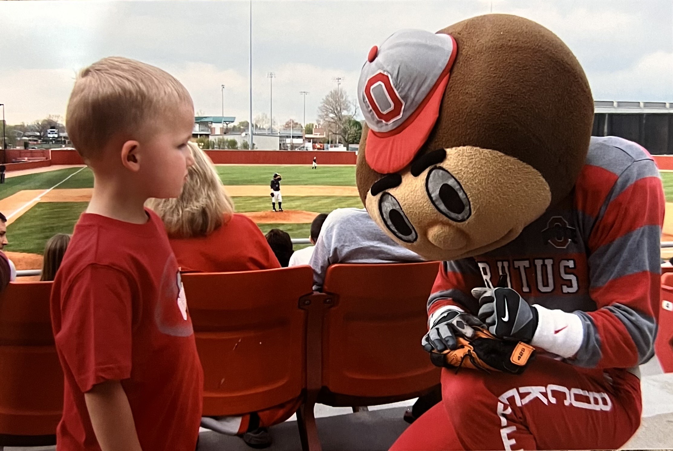 A young Keegan Holmstrom gets an autograph from Brutus at and Ohio State University baseball game (Photo provided by Keegan Holmstrom)