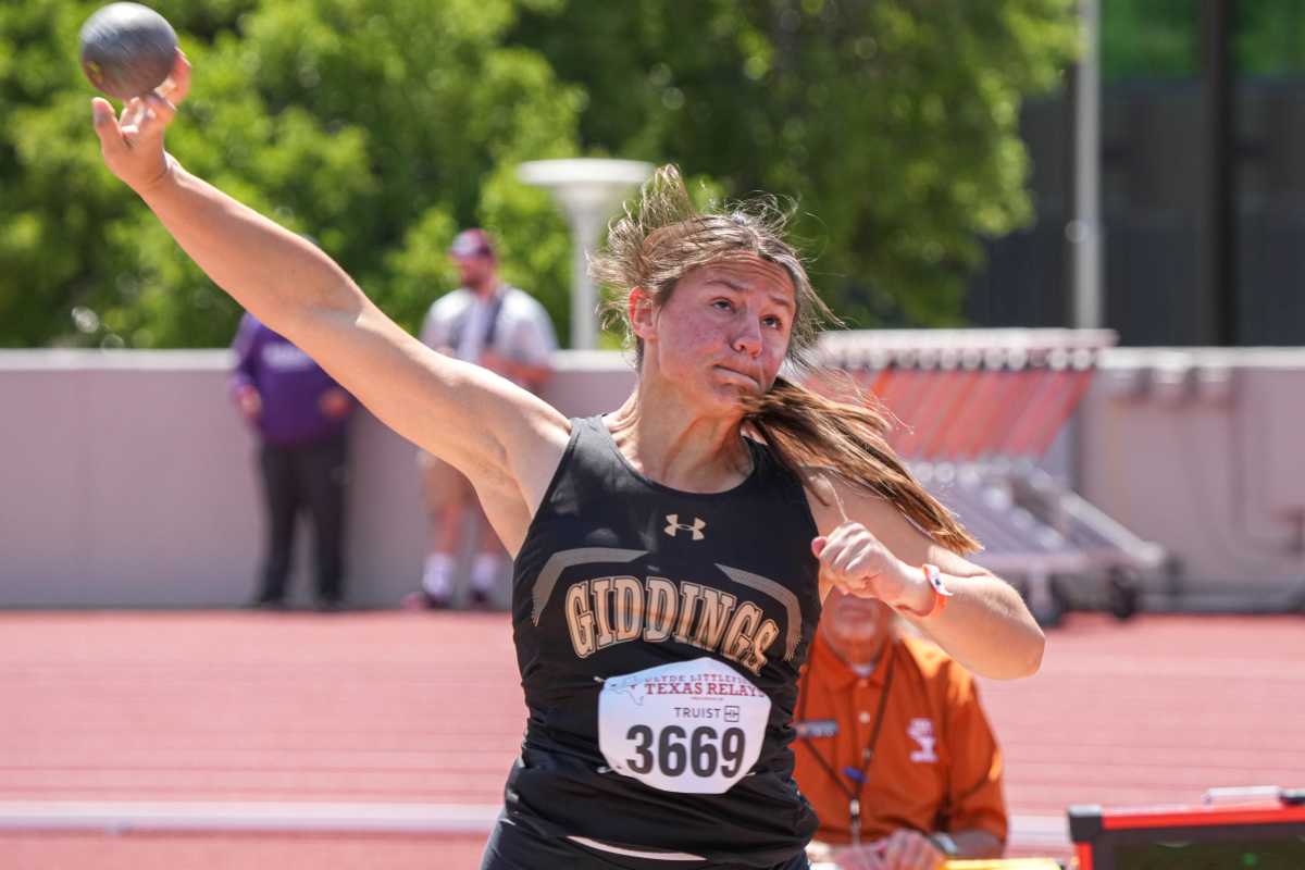 Giddings' Carlie Weiser competes in the shot put at the Texas Relays.