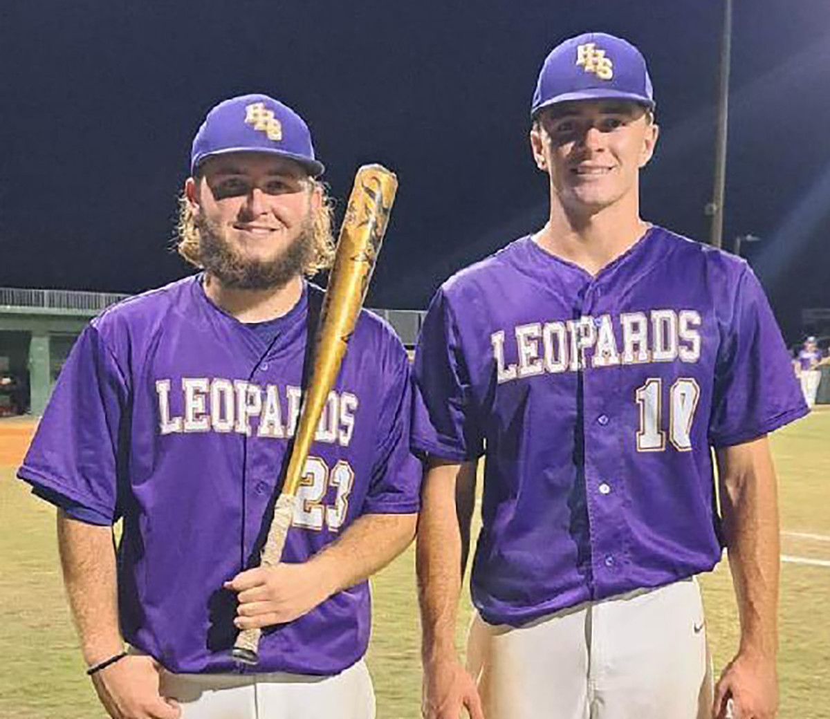 Hernando's Tyson Morgan (left) stroked a two-run single in support of teammate Michael Savarese, who had 17 strikeouts and threw a no-hitter in a 6-0 win against Satellite.