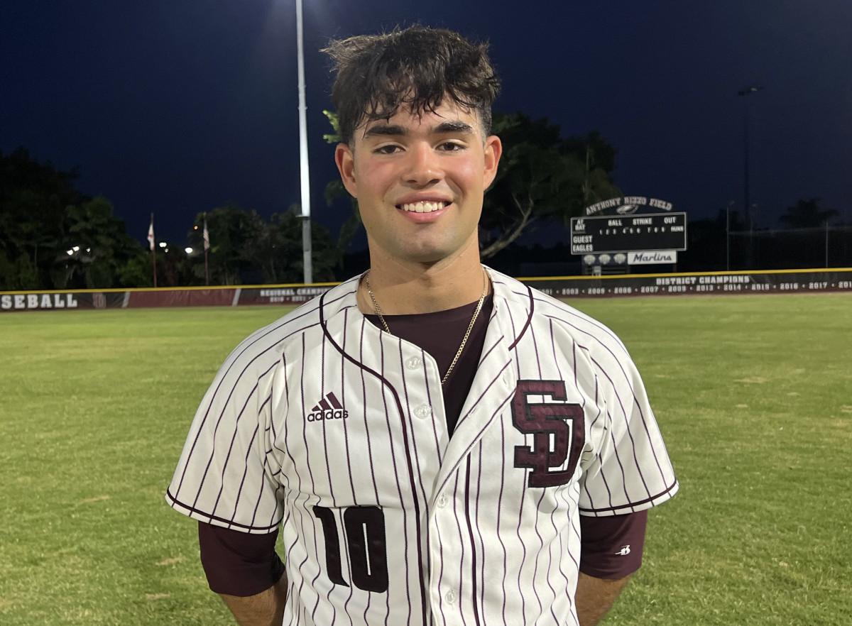 University of Florida commit Christian Rodriguez fanned six in five brilliant innings, Wednesday, and hit a home run to lead Stoneman Douglas’ 14-1 playoff victory over Monarch.