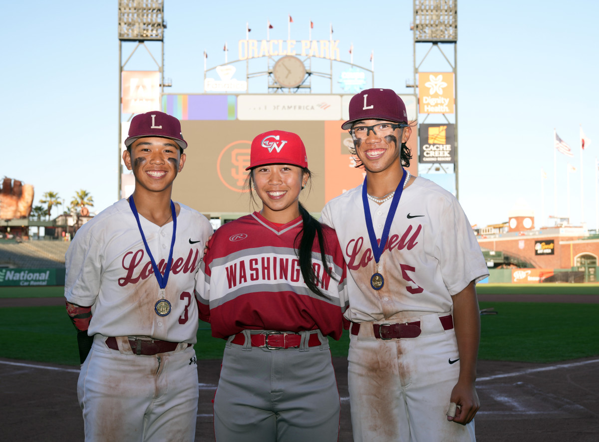 Reggie, Isabella and Roman Fong after Thursday's San Francisco Section championship game, an 11-3 win for Lowell over Washington. Photo: Darren Yamashita. 