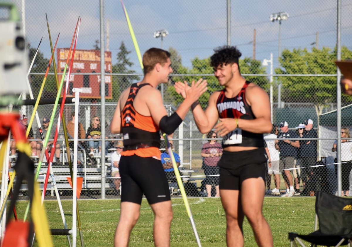 2023 Washington high school track and field: Class 4A/3A/2A championships at Tacoma (Central Kitsap javelin thrower Roderick Schenk and Yelm's Brayden Platt)