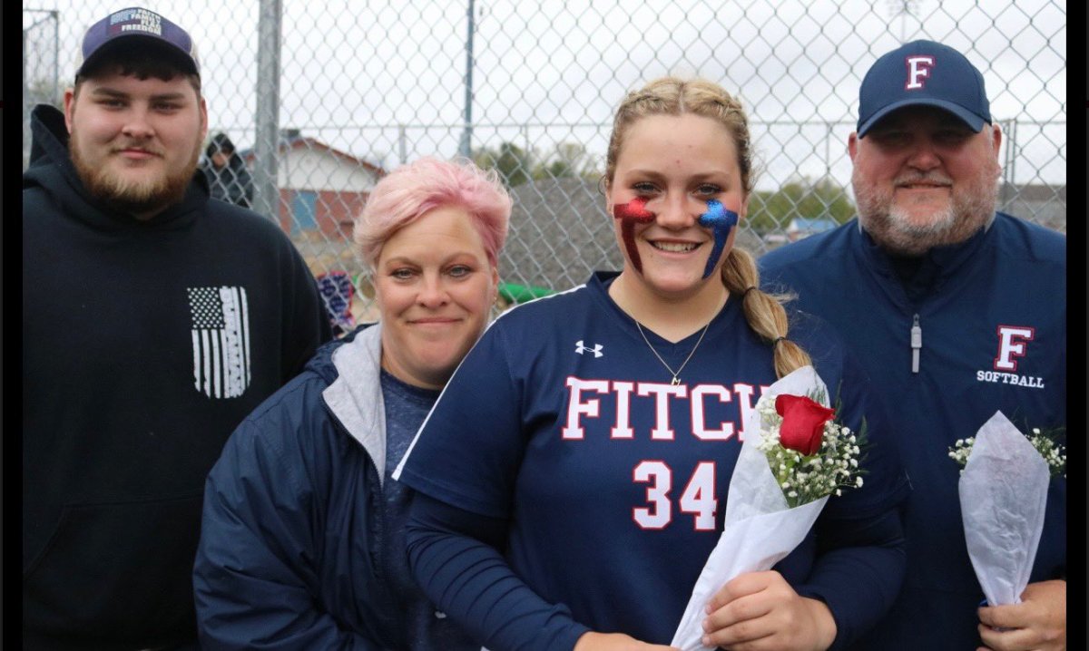 Austintown Fitch catcher McKenna Hogan is surrounded by her family at senior day. left to right - Garrett Hogan (brother), Lisa Hogan (mother), McKenna, Steve Hogan (father). (Photo provided by McKenna Hogan)