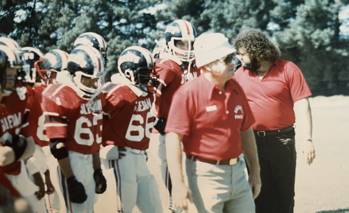 Shaughnessy leading Salesian on the sidelines in the 1970s. Photo: Courtesy of Shaughnessy family
