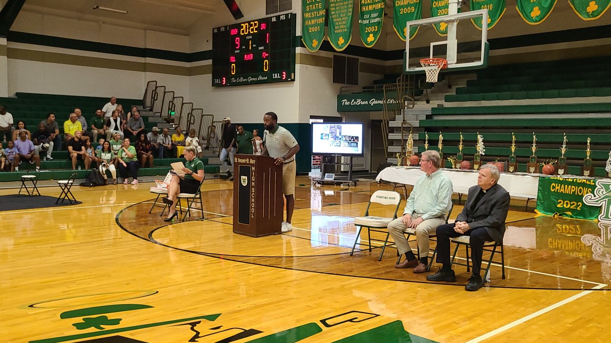 LeBron James returns to St. Vincent-St. Mary to honor his high school  coach, Dru Joyce - Sports Illustrated High School News, Analysis and More