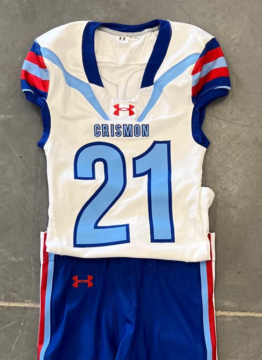 Crismon High’s JV football uniforms for the upcoming season.
