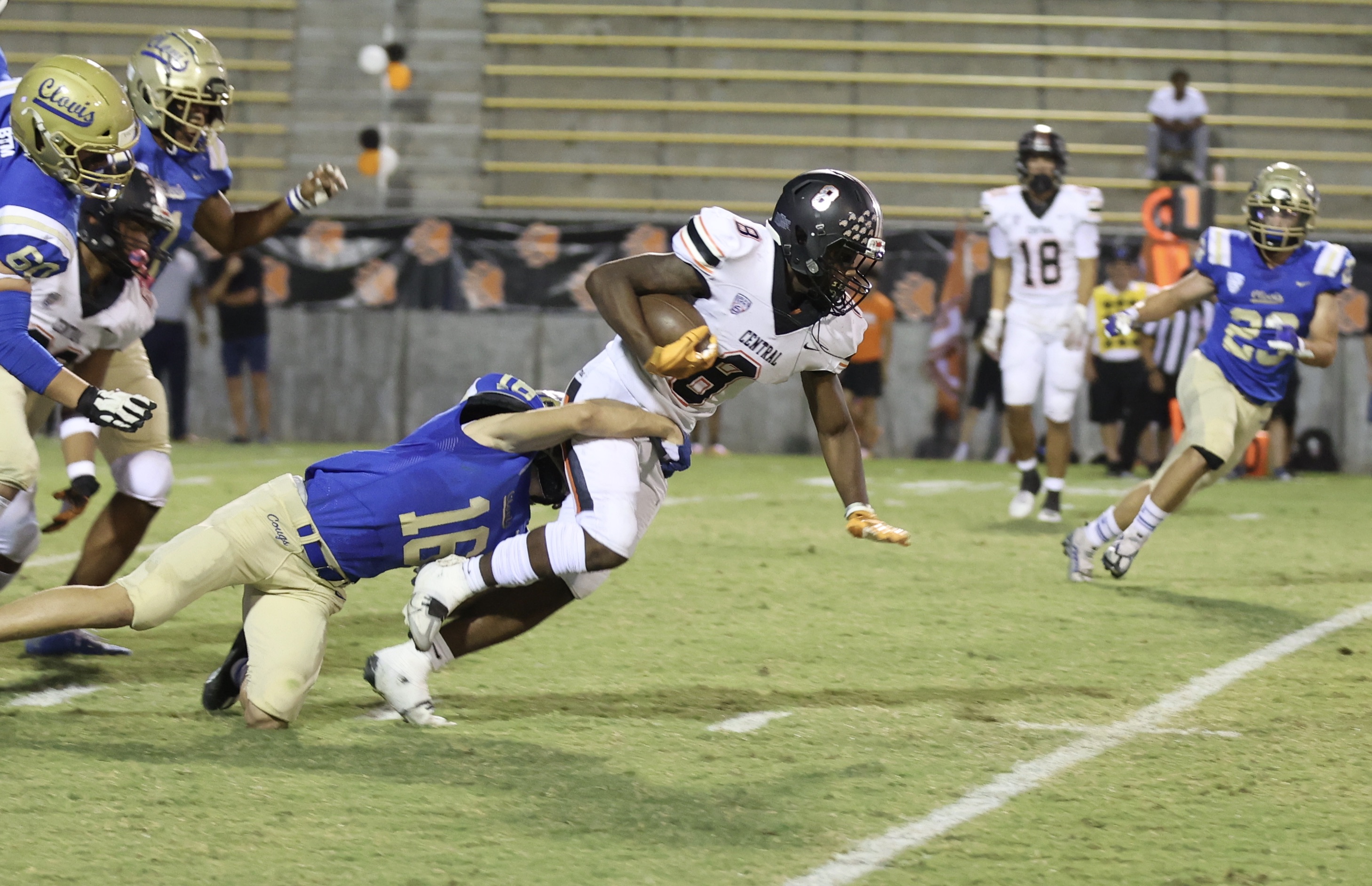 Central running back Michael James (8). Photo: Chris Aguirre.