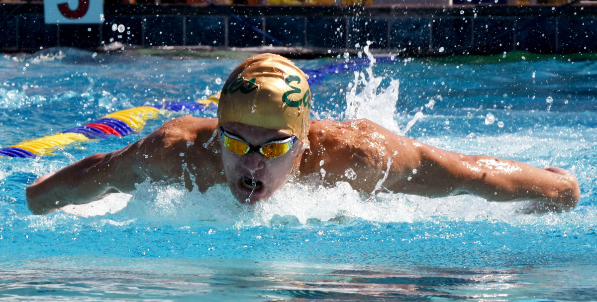 George Jenkins sophomore Dylan Cardosi plows through the Gandy Pool waters on his way to winning the boys 100 butterfly at the Polk Count Meet on Saturday in Lakeland.