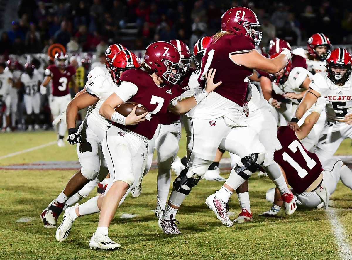 Hartselle quarterback Jack Smith ran for three touchdowns and passed for two more to lead the Tigers to a 41-14 victory over Decatur on October 14, 2022 in Hartselle, Alabama.