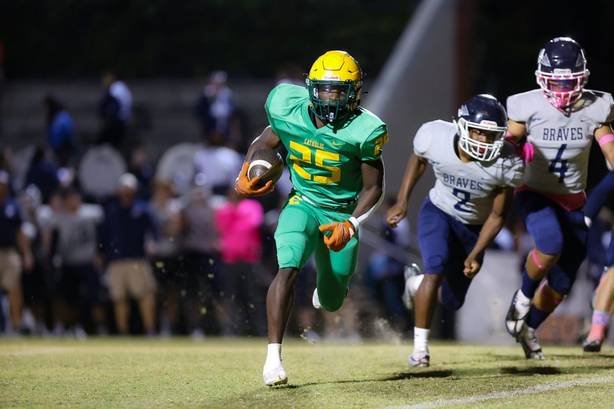 Sophomore CJ Nettles rushed for three touchdowns and caught a pass for a fourth score to lead Pensacola Catholic to a dominate 35-6 win over Walton, Friday night in the Panhandle.