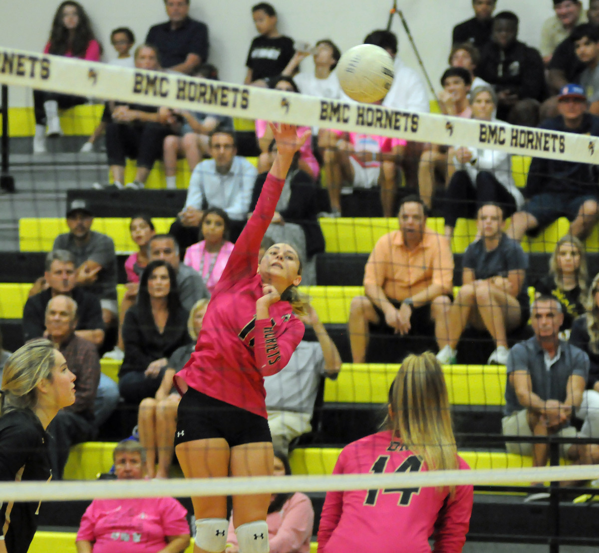 Bishop Moore junior Emily Schellenberg goes for one of her match-high 15 kills against Lake Placid. Schellenberg also had 12 digs in the 25-5, 25-12, 25-6 victory in the Region 2-4A quarterfinals.