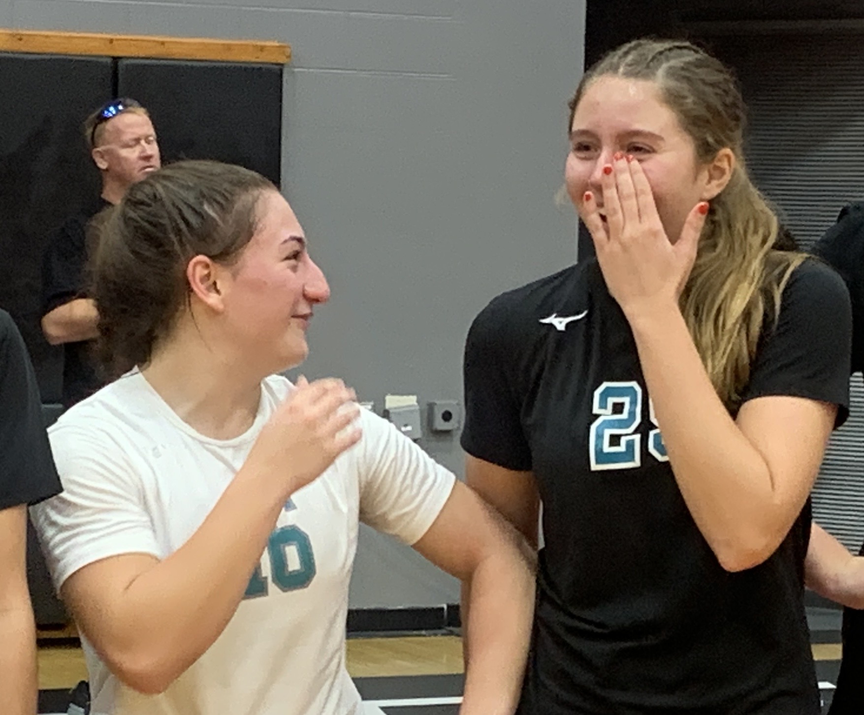 Jensen Beach seniors Sophia Gannascoli, left snd Sabine Rudolph share tears of joy after their Class 5A state volleyball final victory.