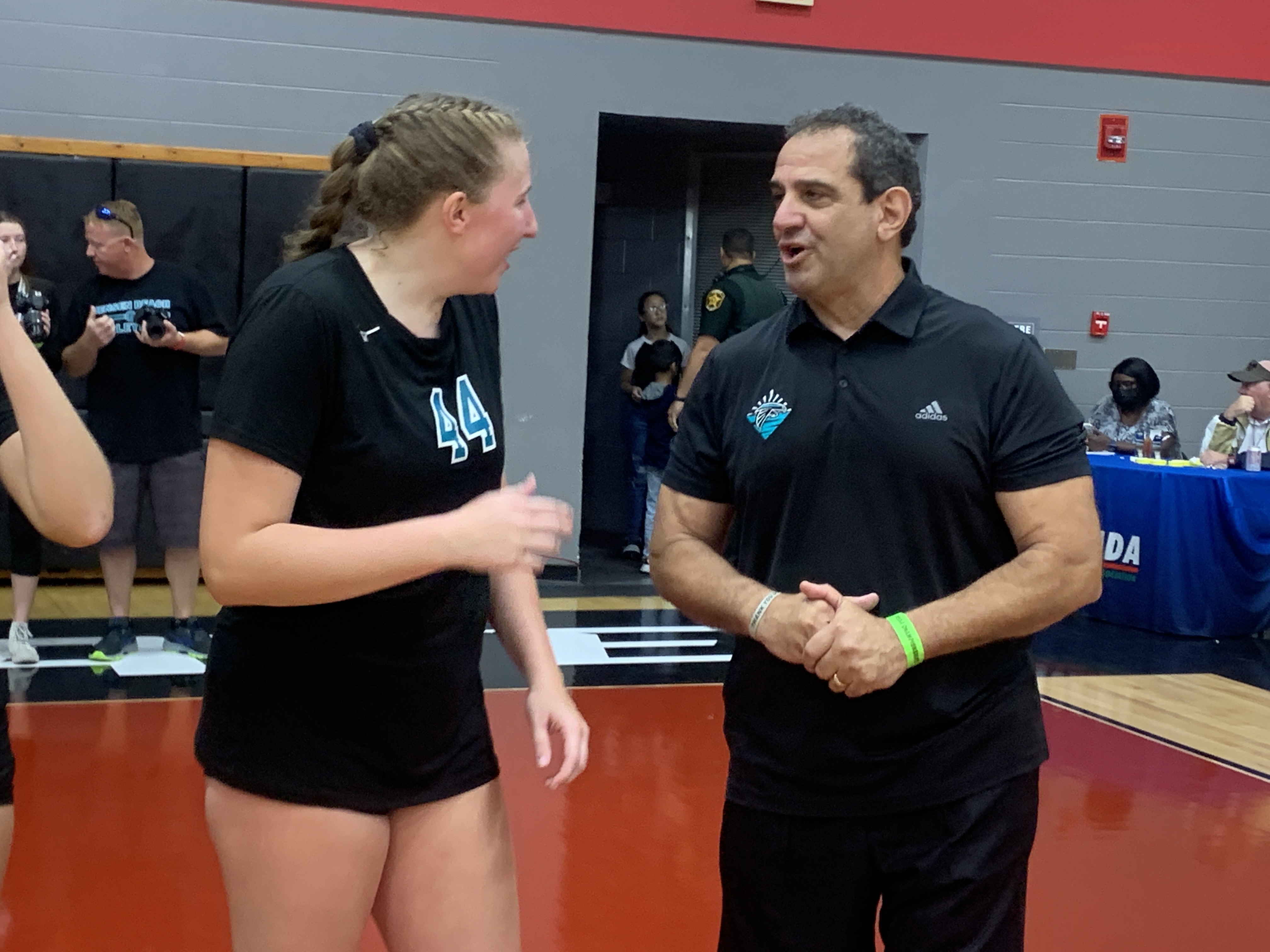 Jensen Beach senior middle hitter Lindsay Walch and coach Mike Sawtelle share a few thoughts after their Clasa 5A state volleyball title.