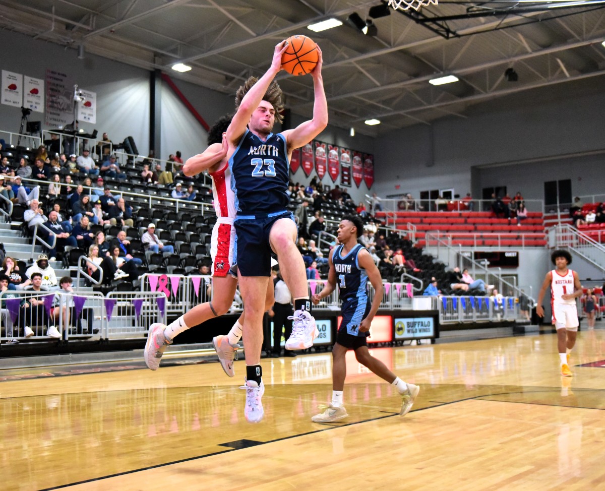 Edmond North's Dylan Warlick (23) goes strong to the basket during a game at Mustang on Feb. 2, 2024.