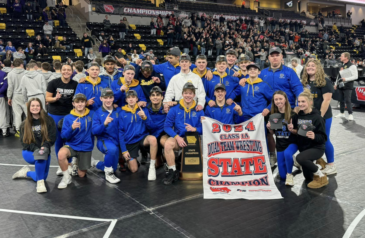 Don Bosco defeated Alburnett, 45-31, to capture the 2024 Iowa Class 1A Wrestling State Dual Meet championship, over the weekend at Xtream Arena in Coralville, Iowa.