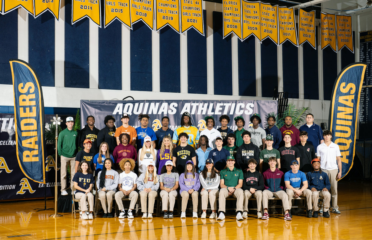 St. Thomas Aquinas High School celebrated National Signing Day with 40 outstanding athletes, representing 11 different sports, as they made their college commitments to 37 prestigious institutions across the country. (Photo courtesy of St. Thomas Aquinas Athletics)