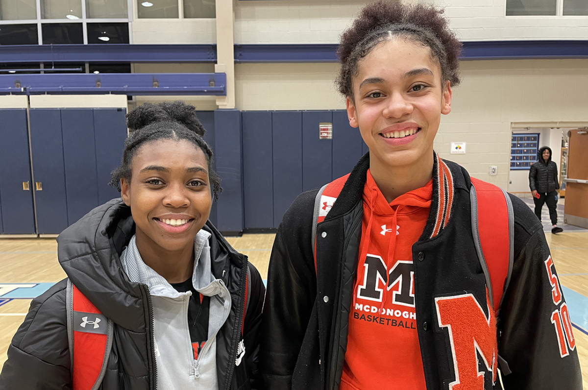 Sophomore guard Amber Fleary (left) and University of Maryland recruit Ava McKennie have guided McDonogh to a perfect record in IAAM A Conference play this season. The Eagles will try to win a third consecutive title this week.
