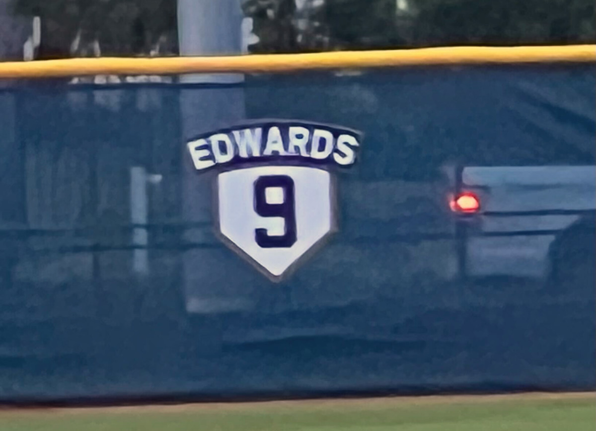 In addition to being retired by North Broward Prep baseball, XavierEdwards' No. 9 has also been hung on the outfield fence at the school's baseball field.