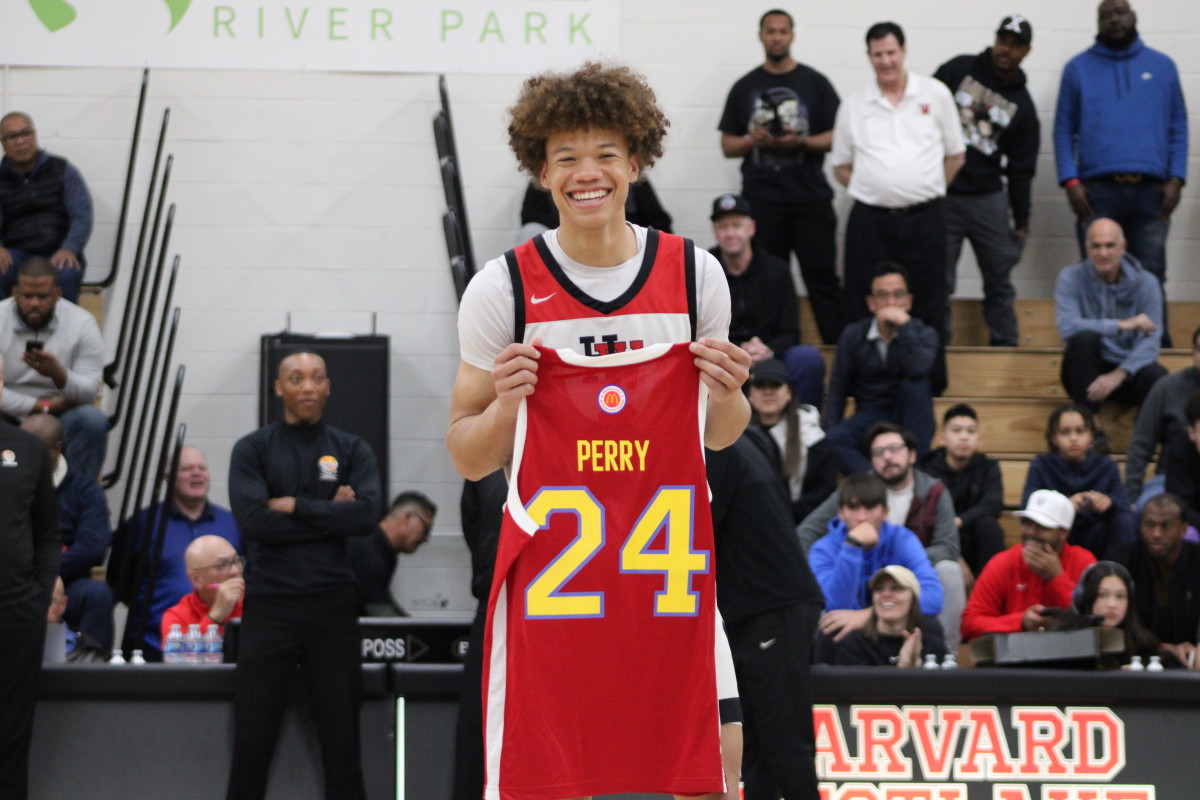 Trent Perry presented with 2024 McDonald's All-American jersey on Friday, Feb. 16, 2024.
