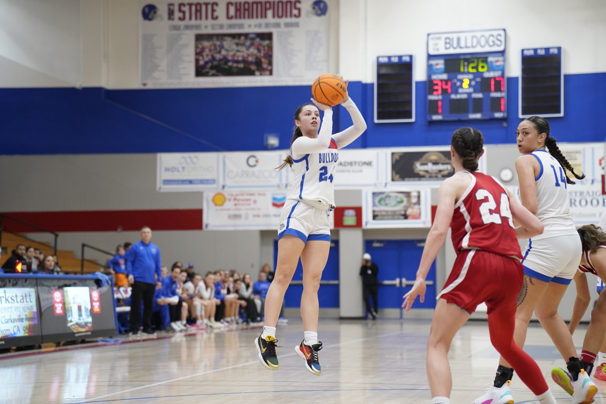 Folsom junior sharpshooter Sophia Mindermann drains two of her game-high 19 points on Monday night. 